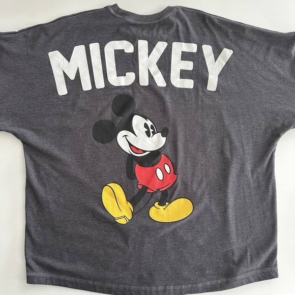 Disney Spirit Jersey Shirt Large Oversized Black Striped Mickey Mouse Spellout - Picture 3 of 14